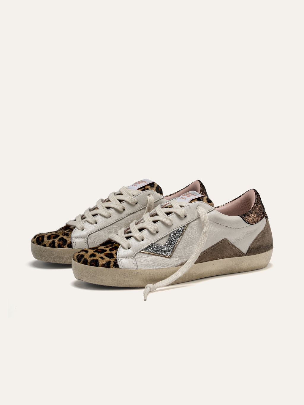 Sneaker SUPRIME in Pelle Bianca e Animalier con Glitter Argento
