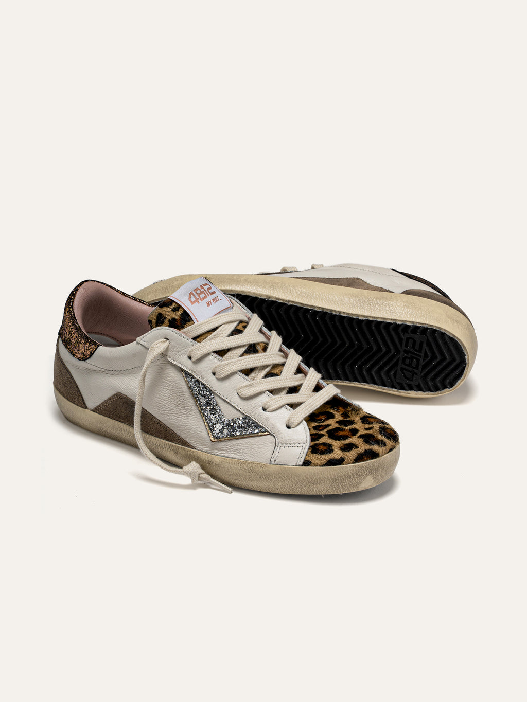 Sneaker SUPRIME in Pelle Bianca e Animalier con Glitter Argento