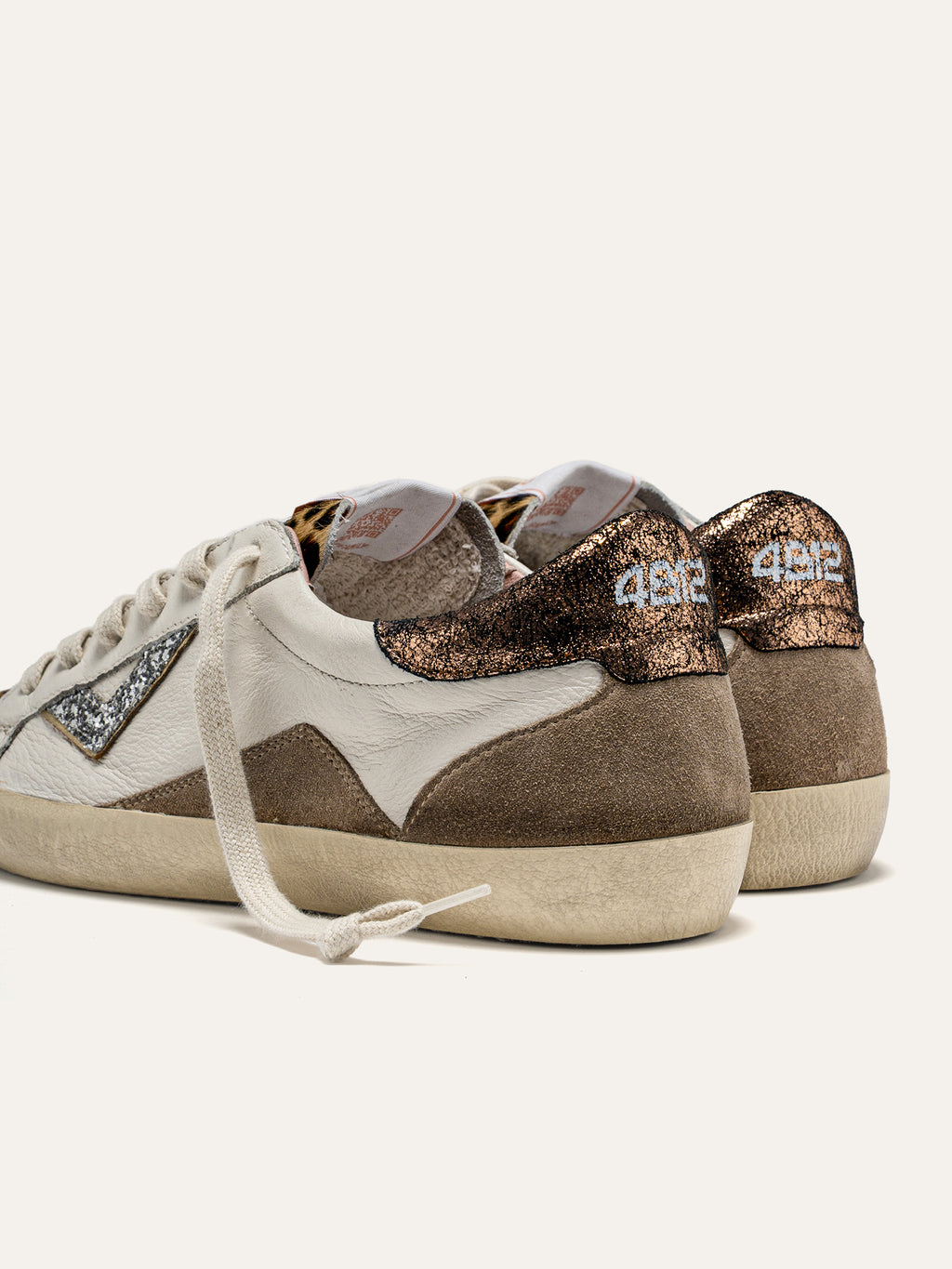 Sneaker SUPRIME in Pelle Bianca e Animalier con Glitter Argento