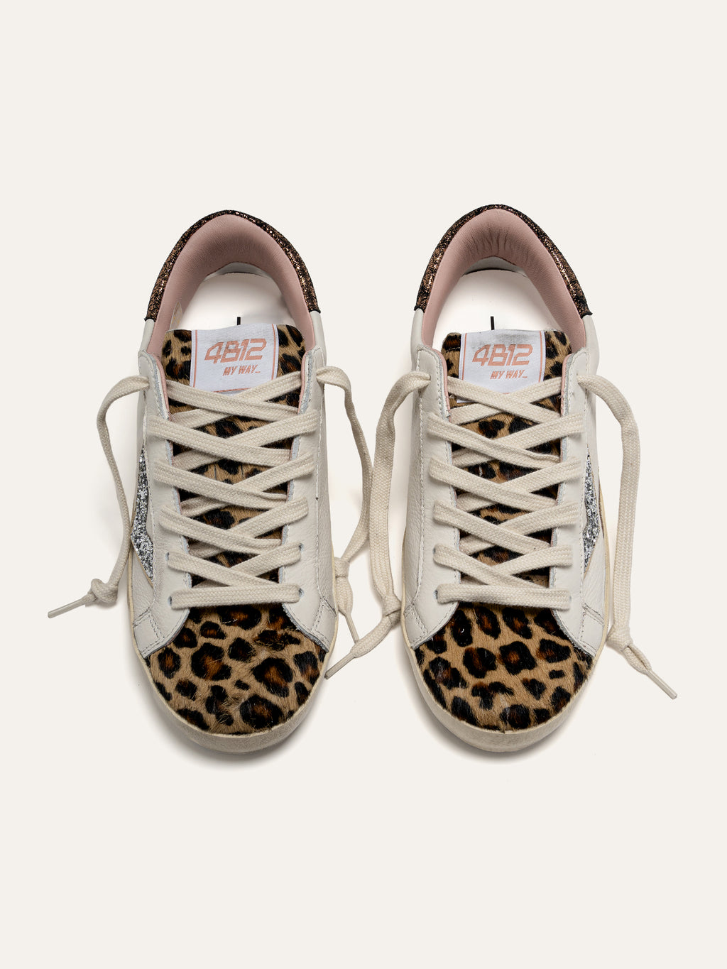 Sneaker SUPRIME in Pelle Bianca e Animalier con Glitter Argento
