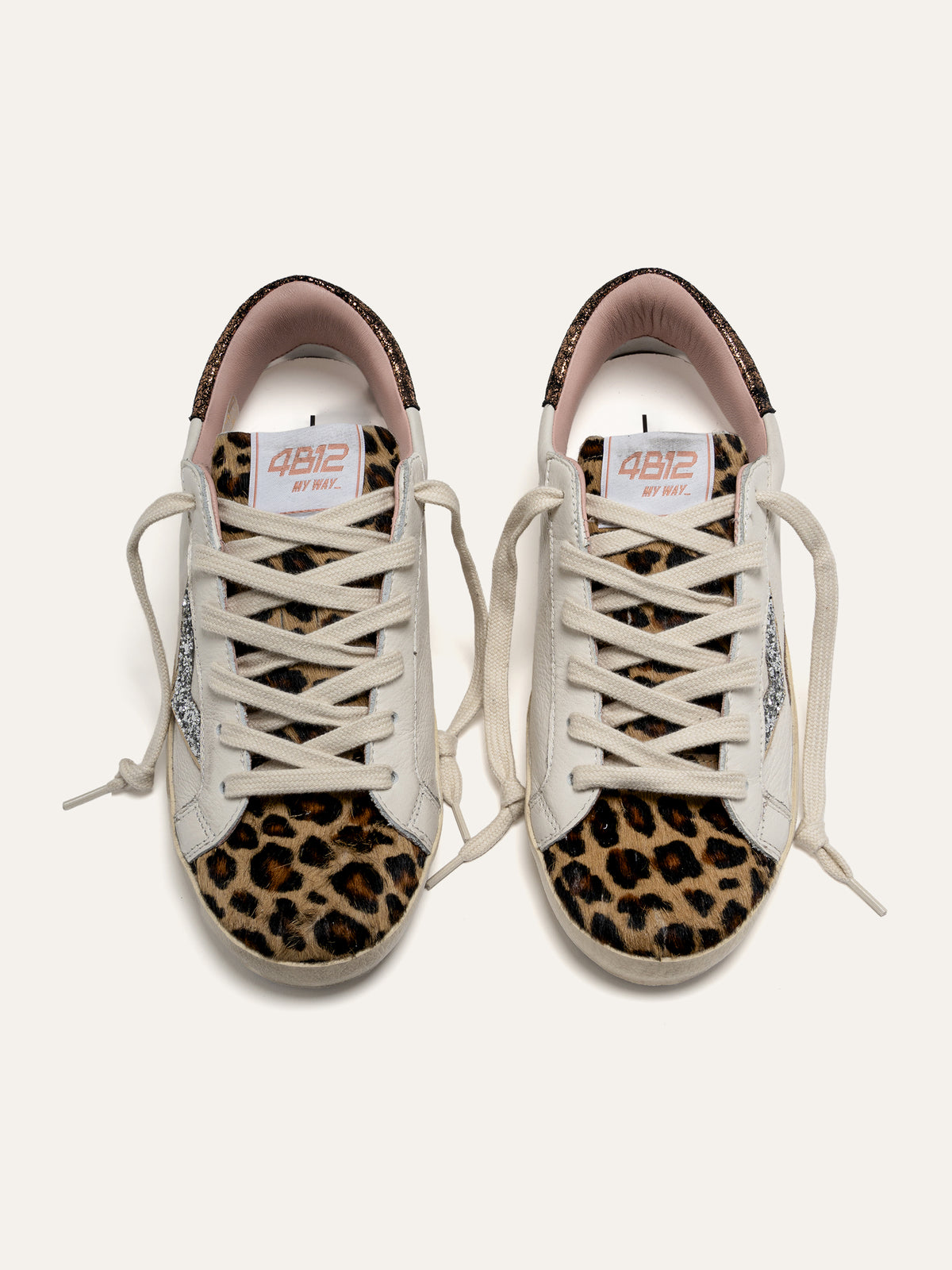 Sneaker SUPRIME in Pelle Bianca e Animalier con Glitter Argento