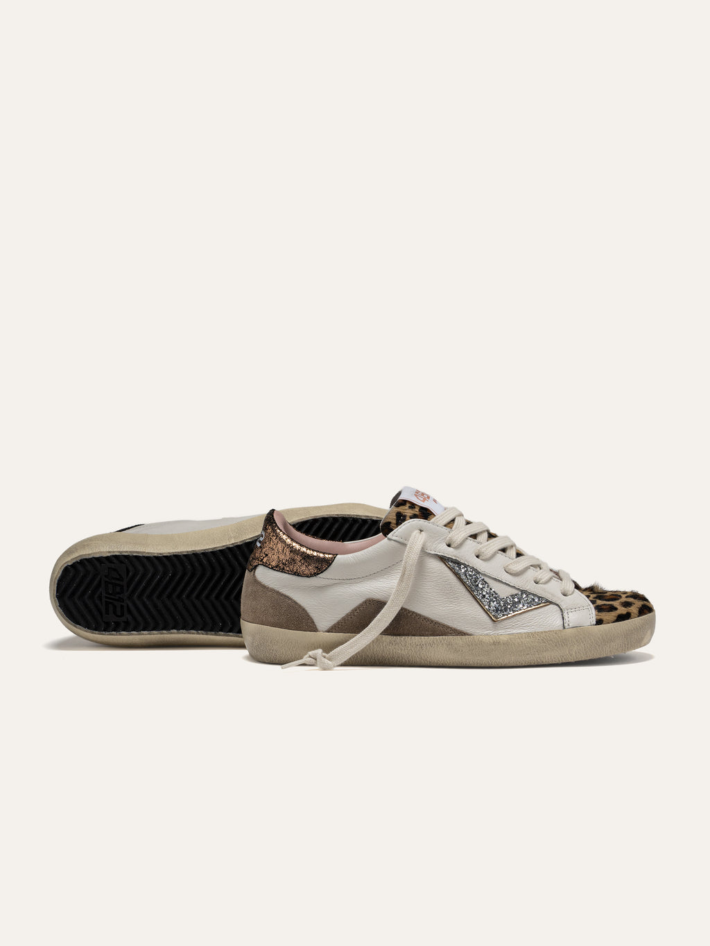 Sneaker SUPRIME in Pelle Bianca e Animalier con Glitter Argento