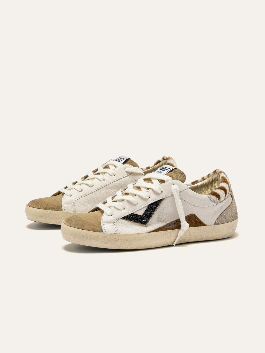 SUPRIME Sneakers in White, Animalier and Black Glitter