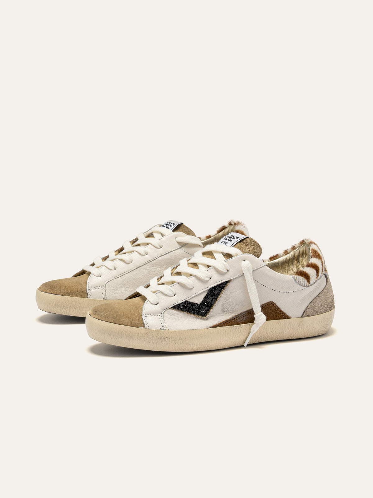 SUPRIME Sneakers in White, Animalier and Black Glitter