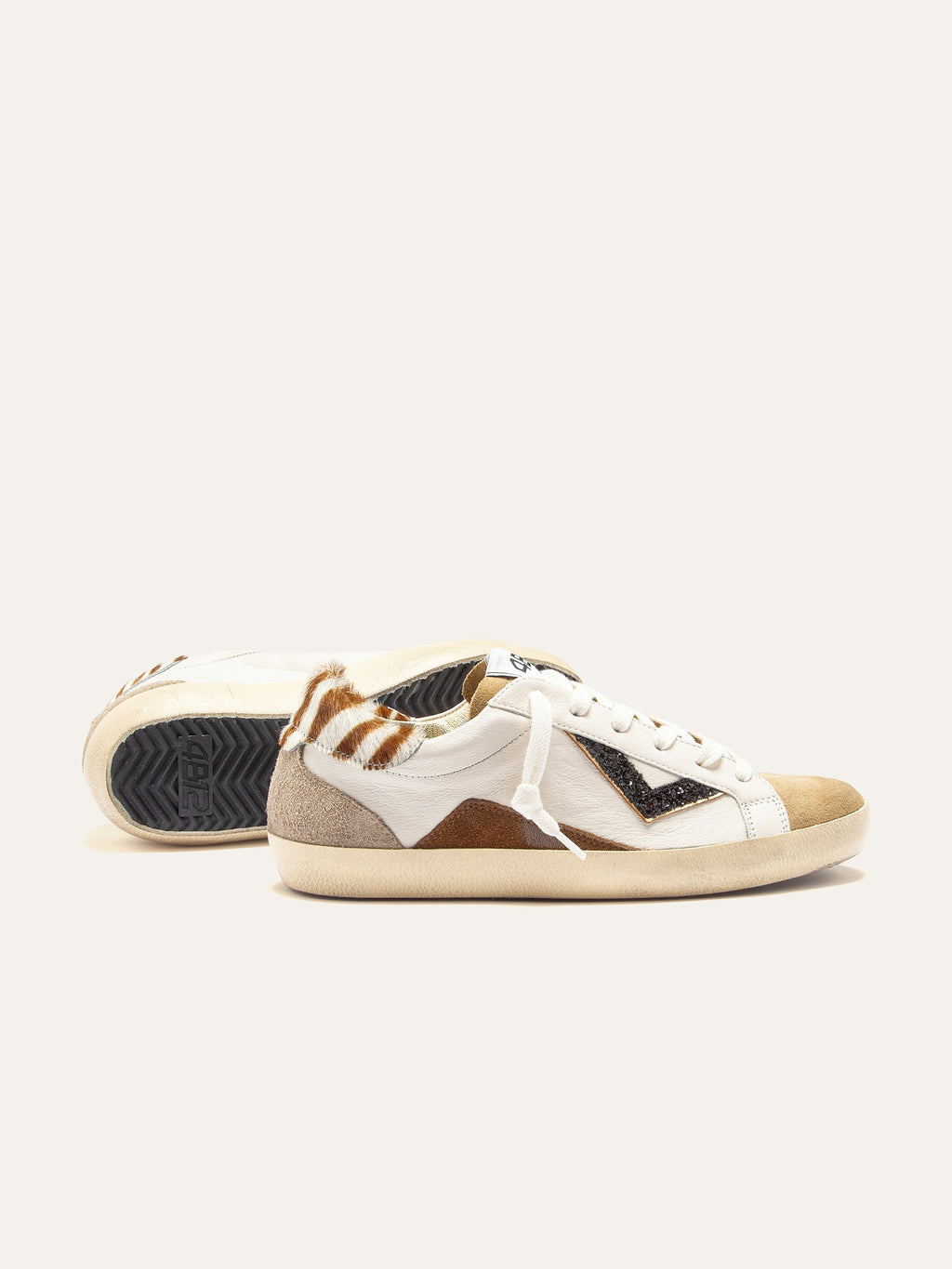SUPRIME Sneakers in White, Animalier and Black Glitter