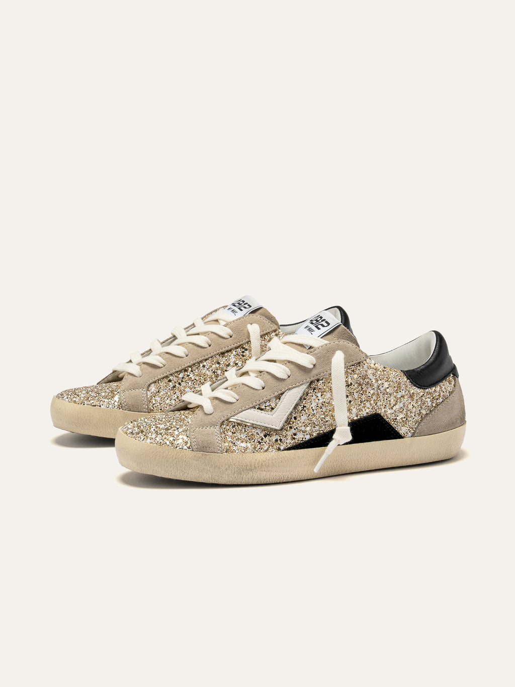SUPRIME Sneakers in Gold Glitter and Beige