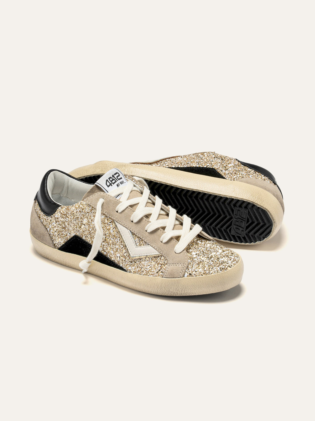 SUPRIME Sneakers in Gold Glitter and Beige