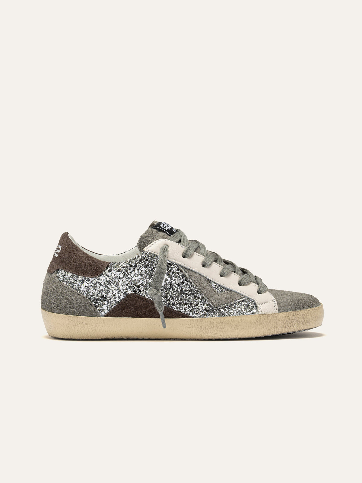 SUPRIME Sneakers in Grey with Silver, Beige and Brown Glitter Details
