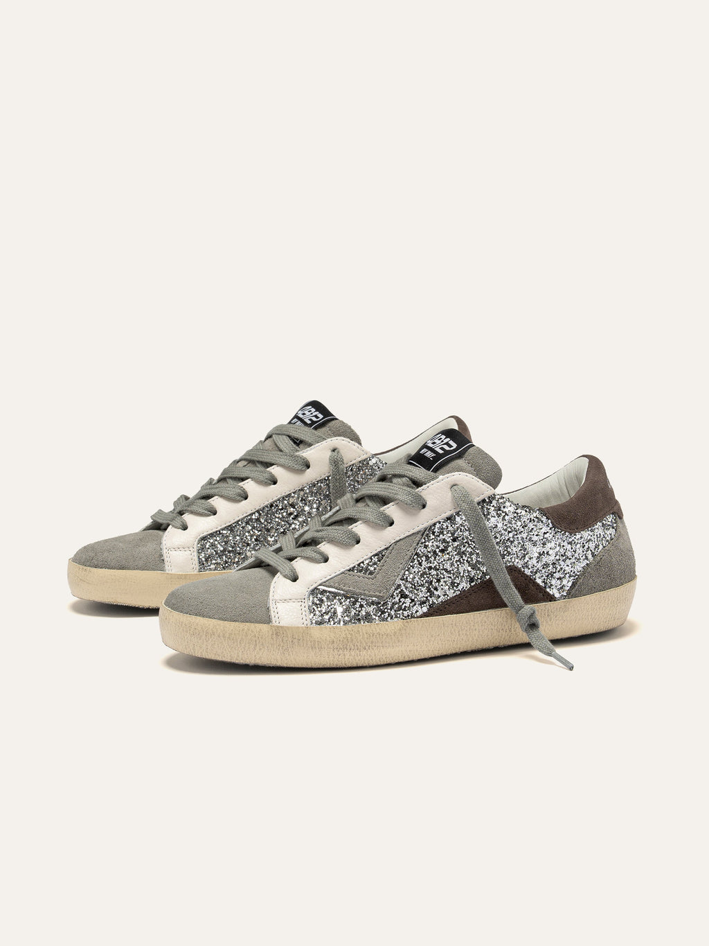 SUPRIME Sneakers in Grey with Silver, Beige and Brown Glitter Details