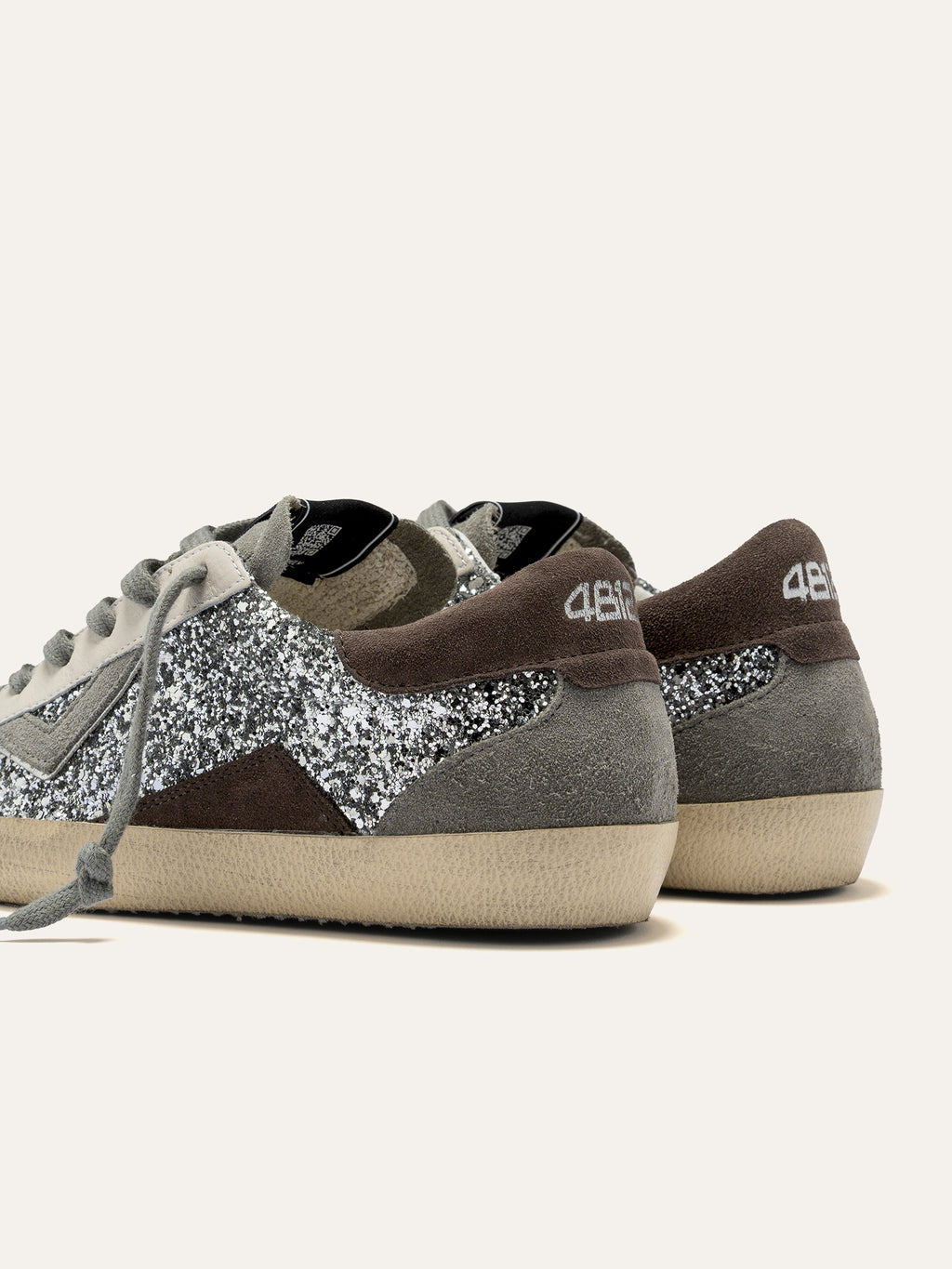 SUPRIME Sneakers in Grey with Silver, Beige and Brown Glitter Details