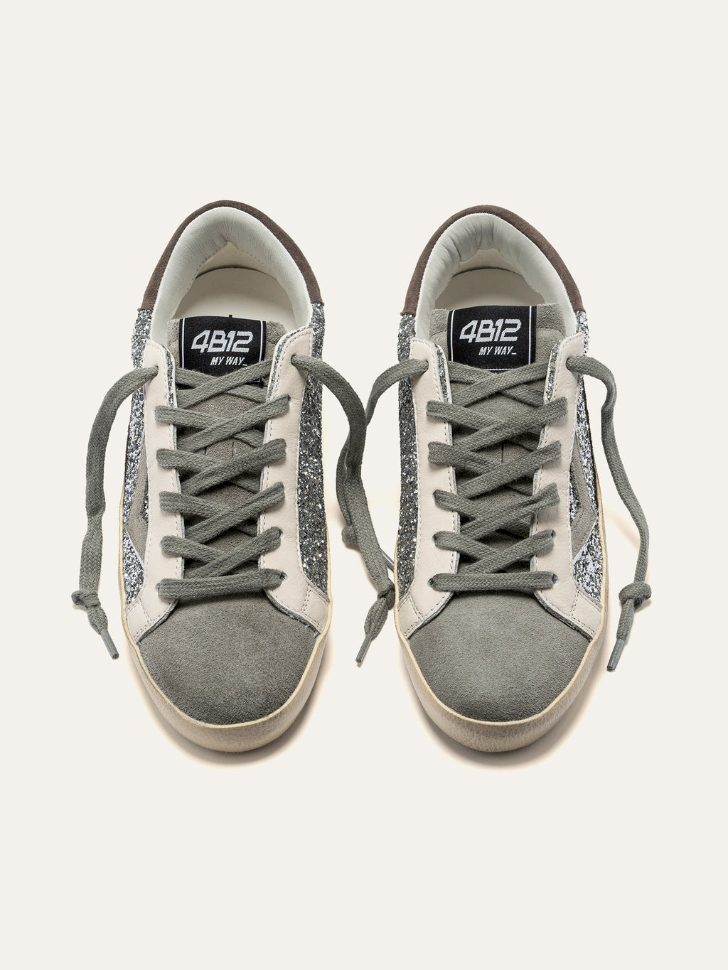 SUPRIME Sneakers in Grey with Silver, Beige and Brown Glitter Details