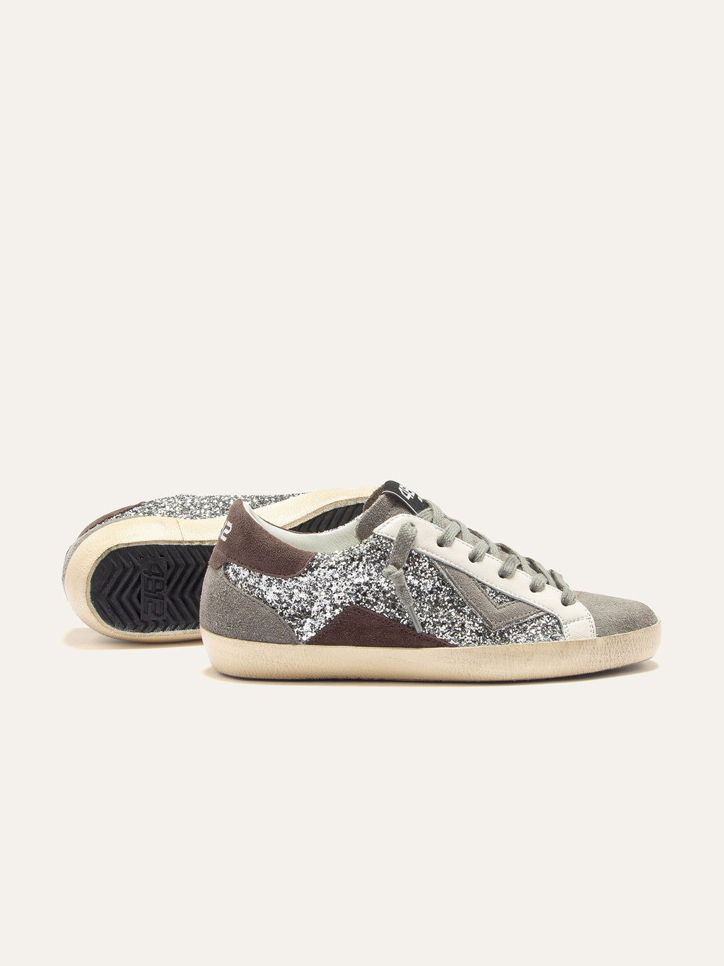 SUPRIME Sneakers in Grey with Silver, Beige and Brown Glitter Details