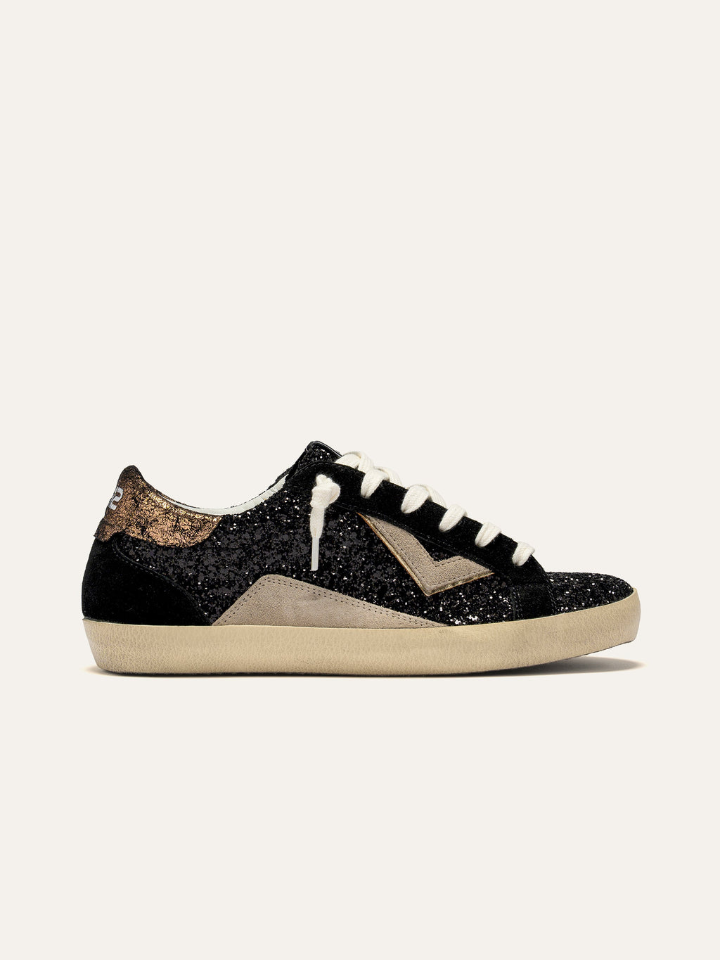 SUPRIME Sneakers in Black Glitter and Beige