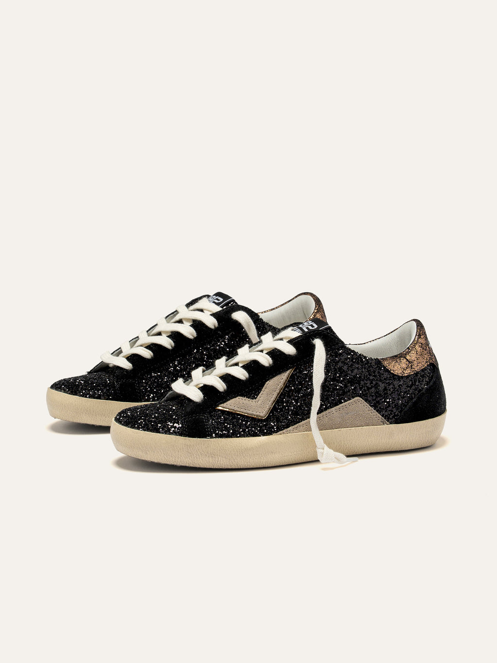 SUPRIME Sneakers in Black Glitter and Beige