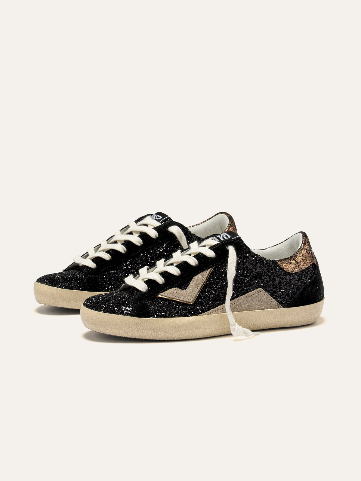 SUPRIME Sneakers in Black Glitter and Beige