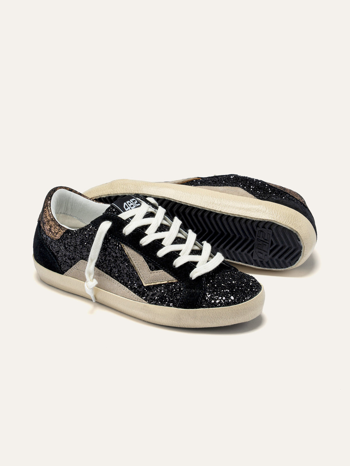SUPRIME Sneakers in Black Glitter and Beige
