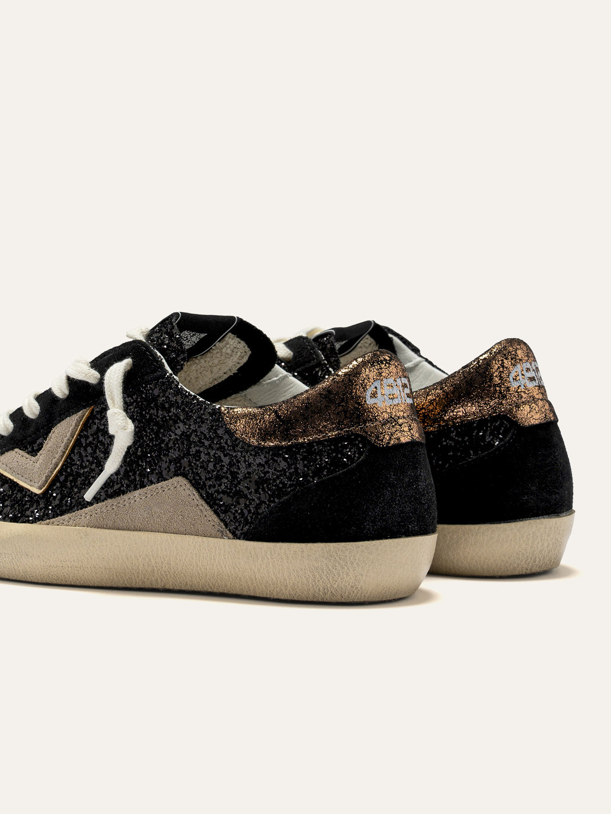 SUPRIME Sneakers in Black Glitter and Beige