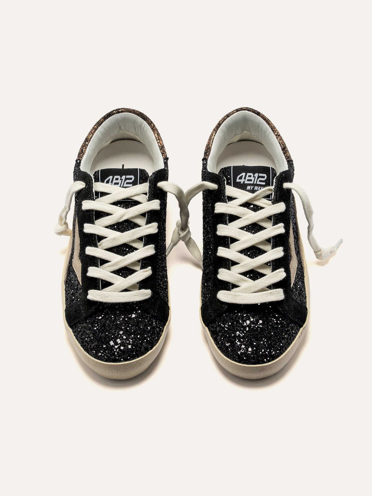 SUPRIME Sneakers in Black Glitter and Beige