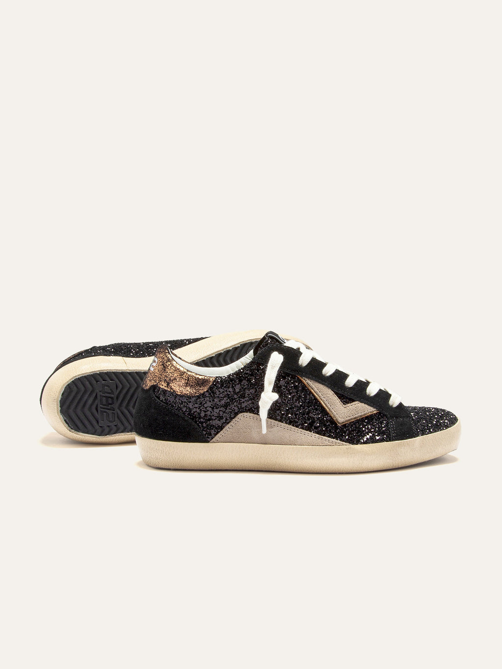 SUPRIME Sneakers in Black Glitter and Beige
