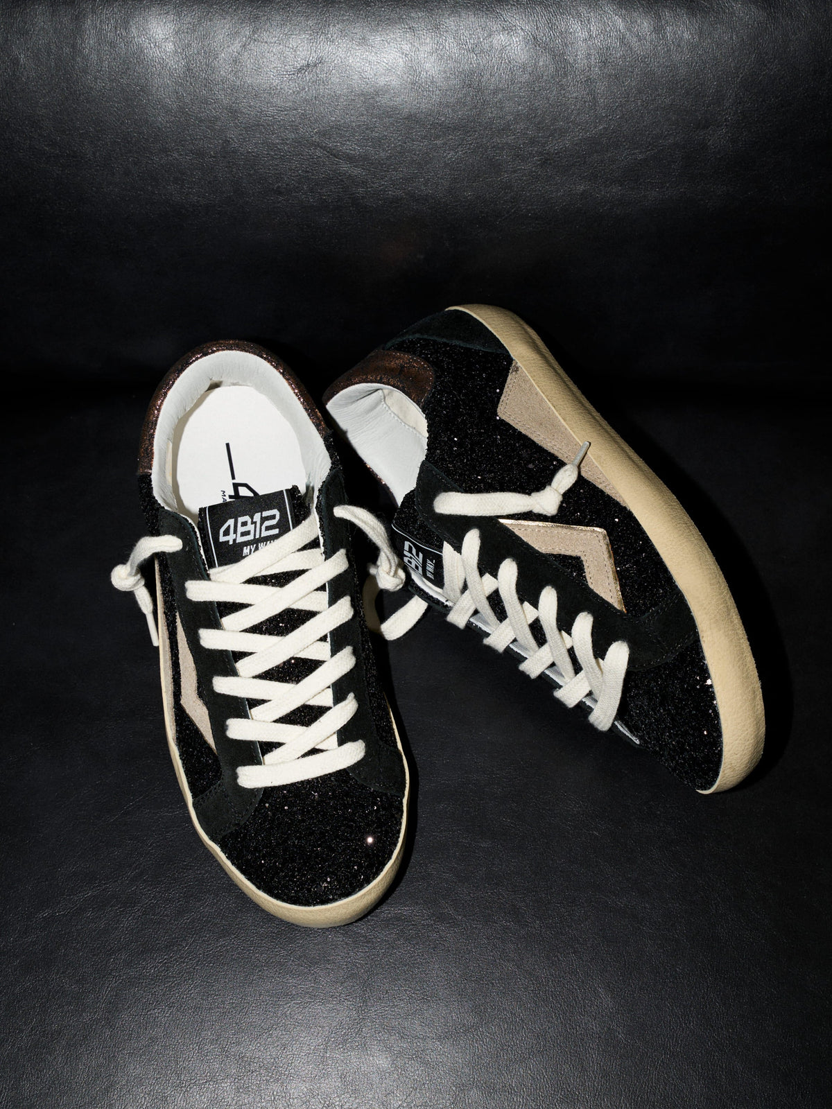 SUPRIME Sneakers in Black Glitter and Beige