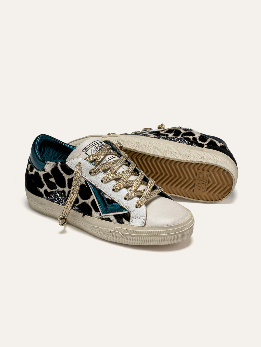 SUPRIME Sneakers in White Leather, Animal Print and Teal