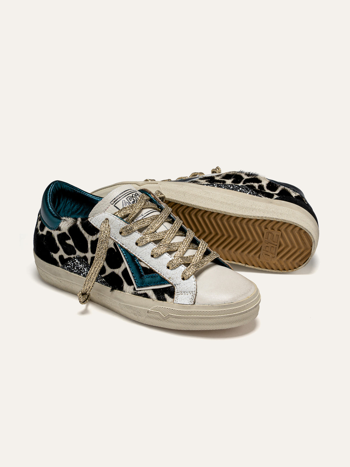 SUPRIME Sneakers in White Leather, Animal Print and Teal
