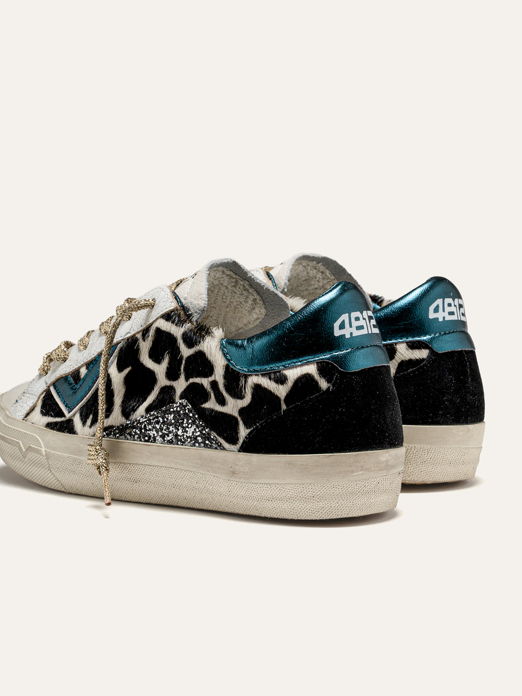 SUPRIME Sneakers in White Leather, Animal Print and Teal