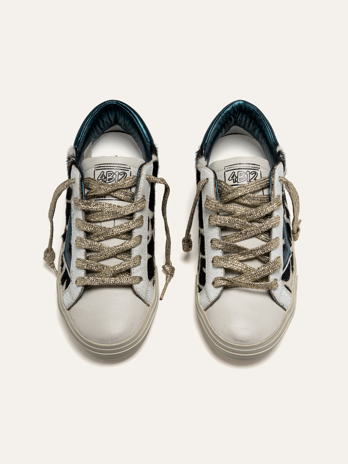 SUPRIME Sneakers in White Leather, Animal Print and Teal