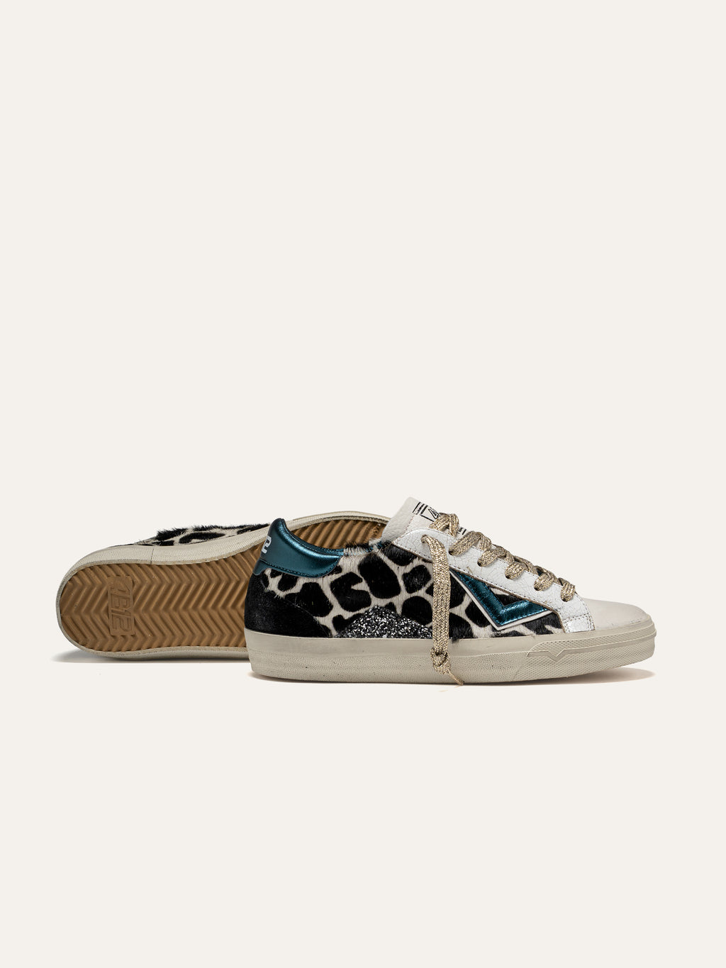 SUPRIME Sneakers in White Leather, Animal Print and Teal