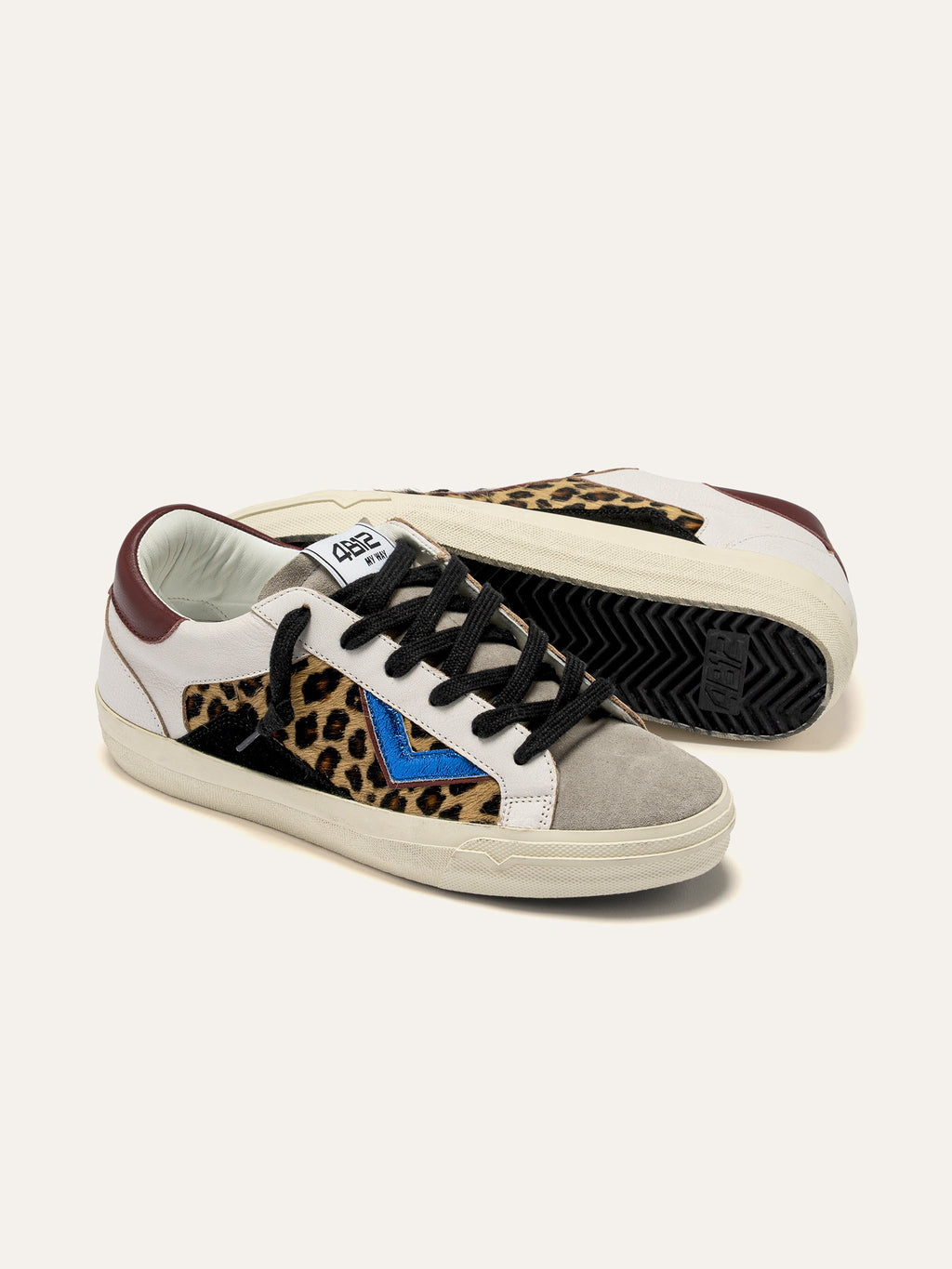 SUPRIME Sneakers in White Leather, Leopard and Blue