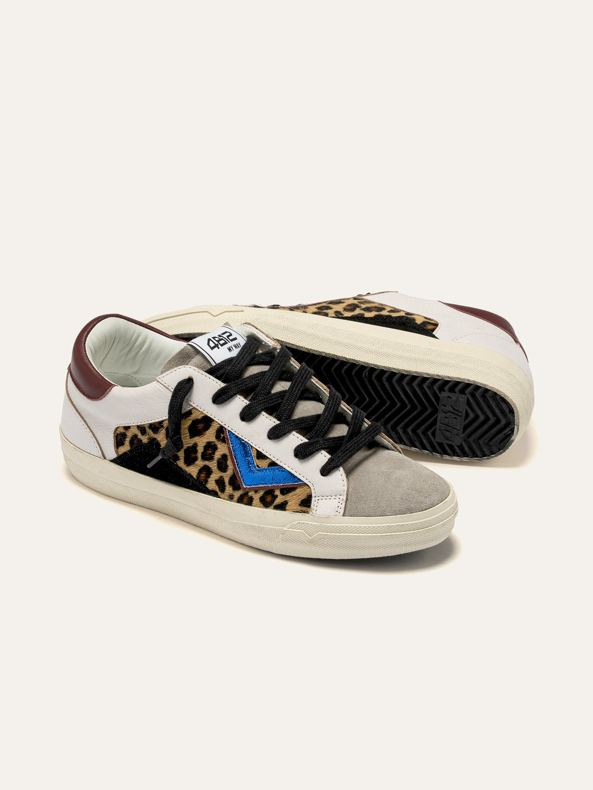 SUPRIME Sneakers in White Leather, Leopard and Blue
