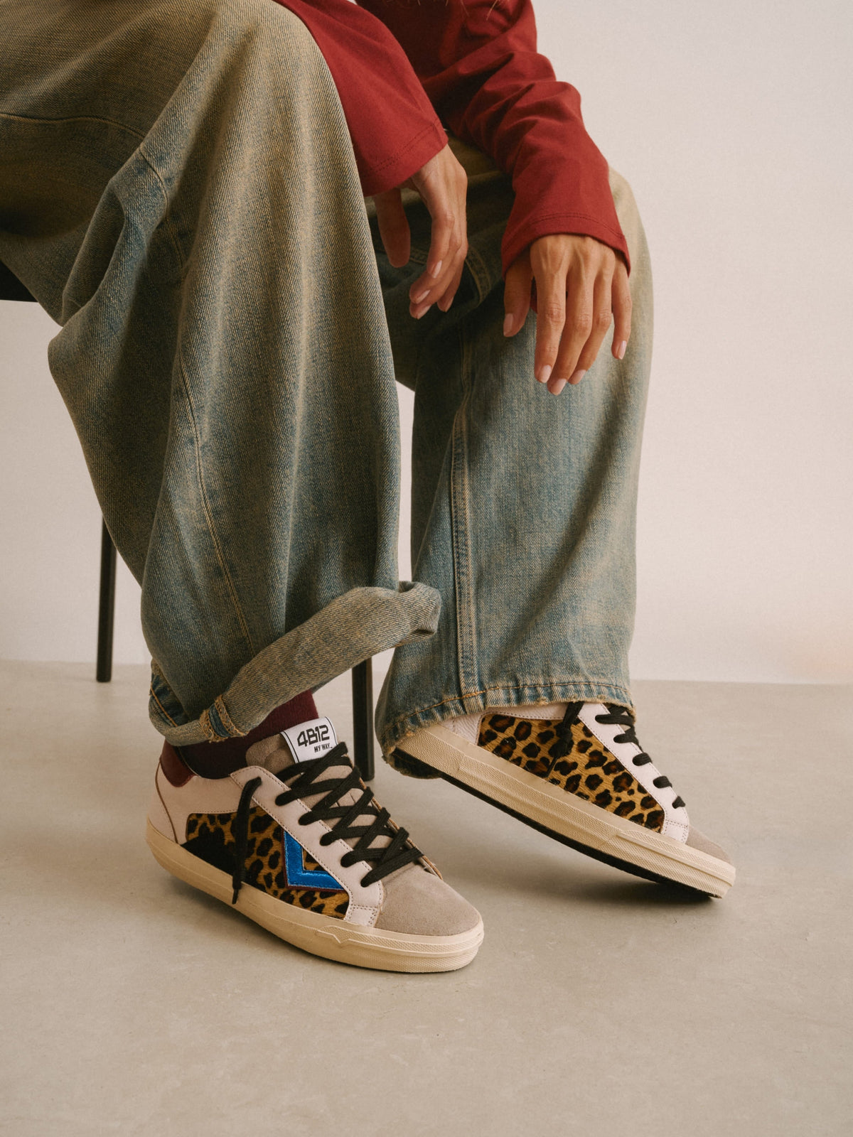 Sneaker SUPRIME in Pelle Bianca, Leopard e Blu