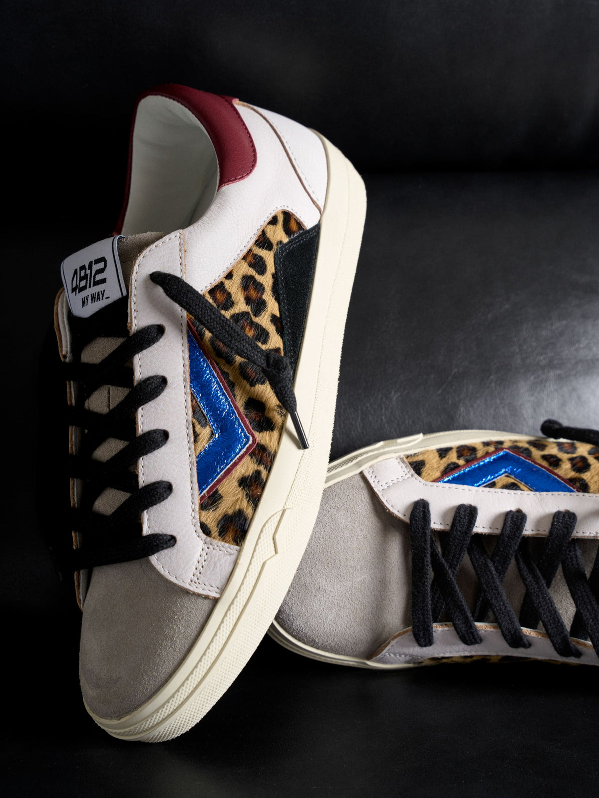 SUPRIME Sneakers in White Leather, Leopard and Blue