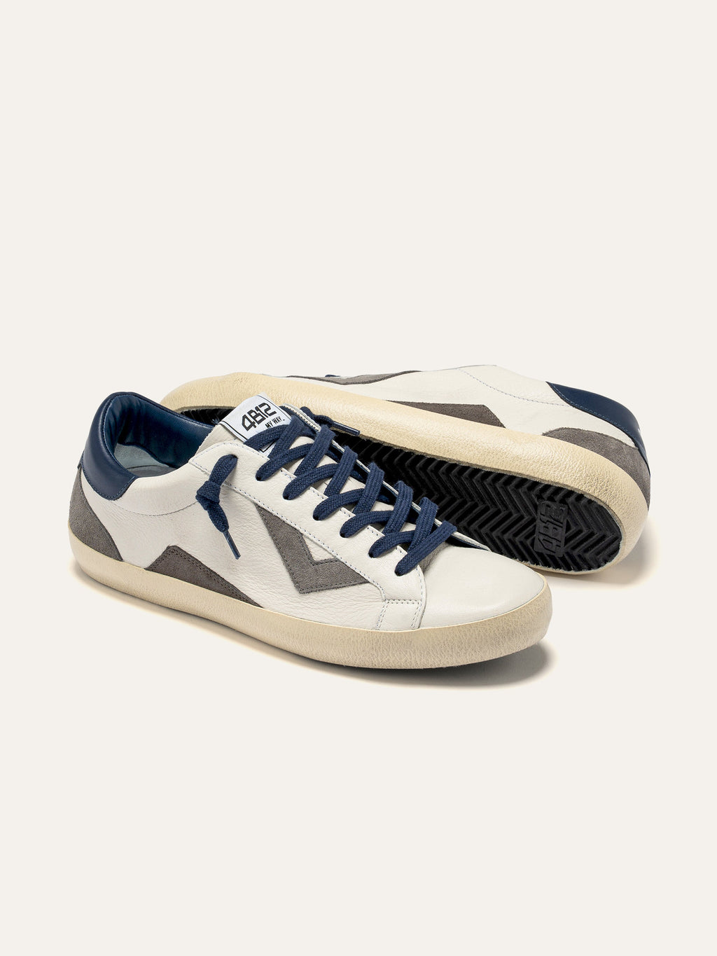 SUPRIME Sneakers in White, Grey and Navy Leather