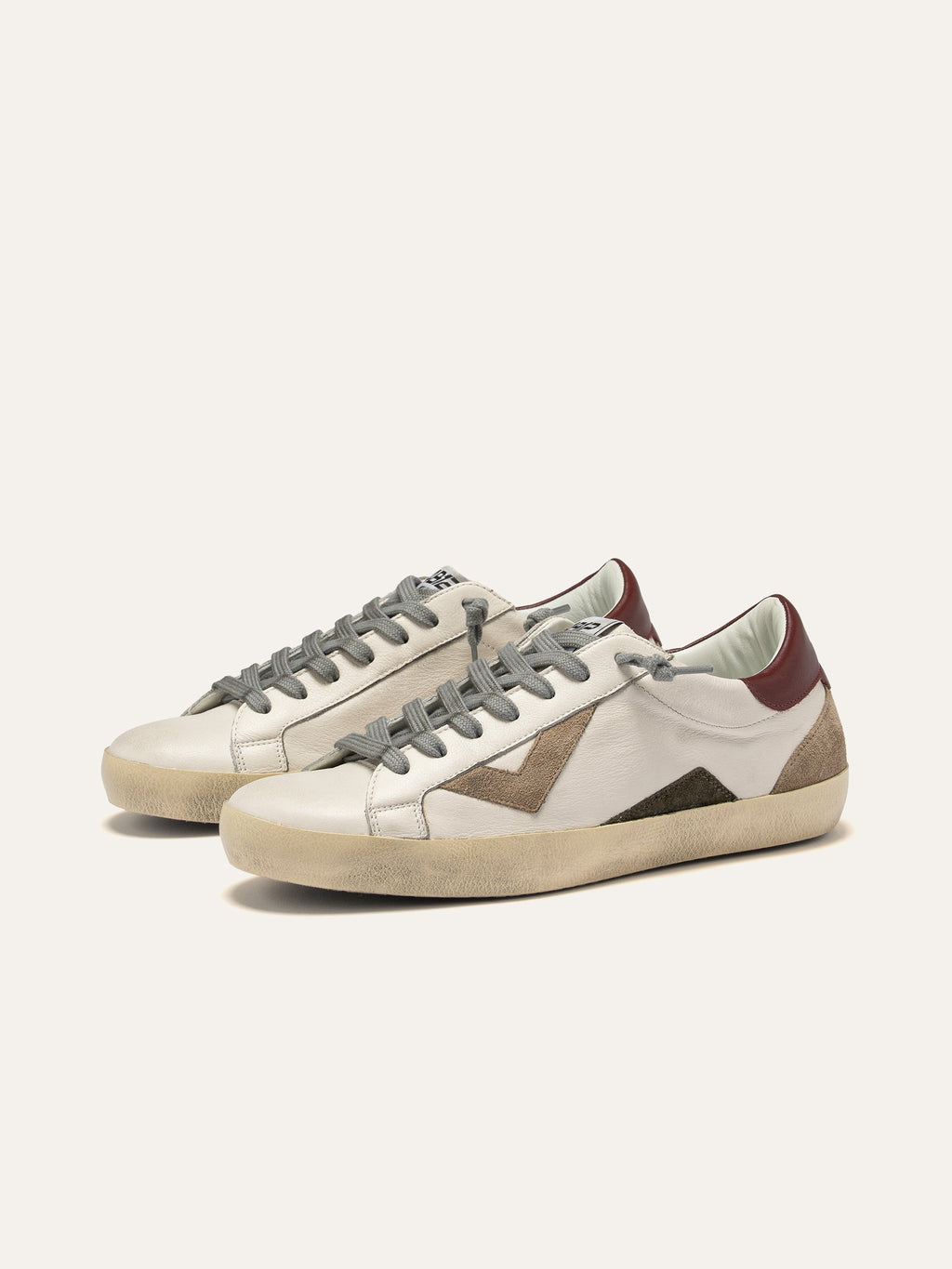 SUPRIME Sneakers in White, Beige and Burgundy Leather