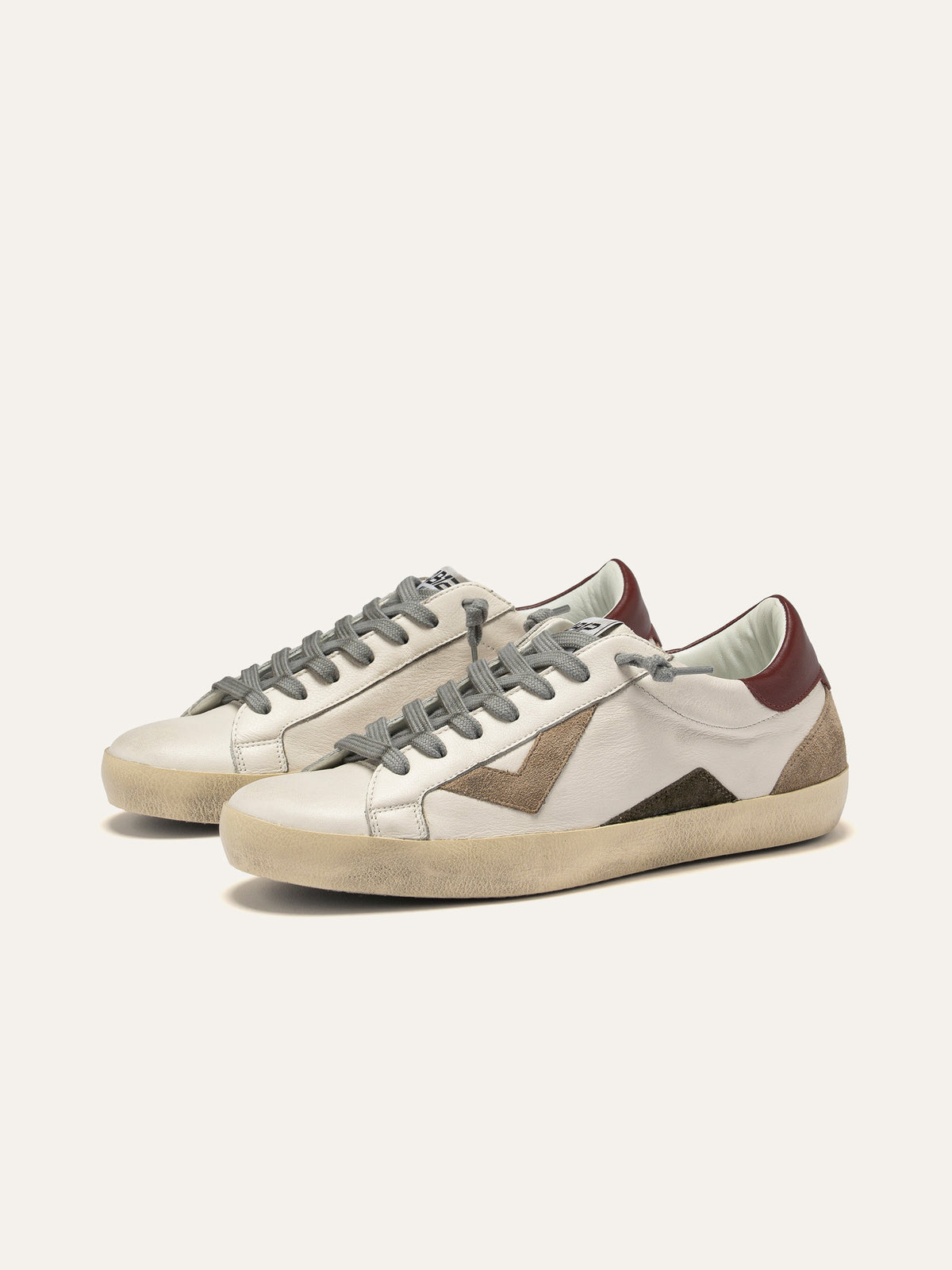 Sneaker SUPRIME in Pelle Bianca, Beige e Bordeaux