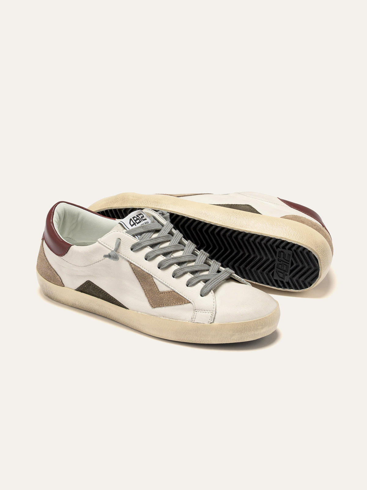 SUPRIME Sneakers in White, Beige and Burgundy Leather