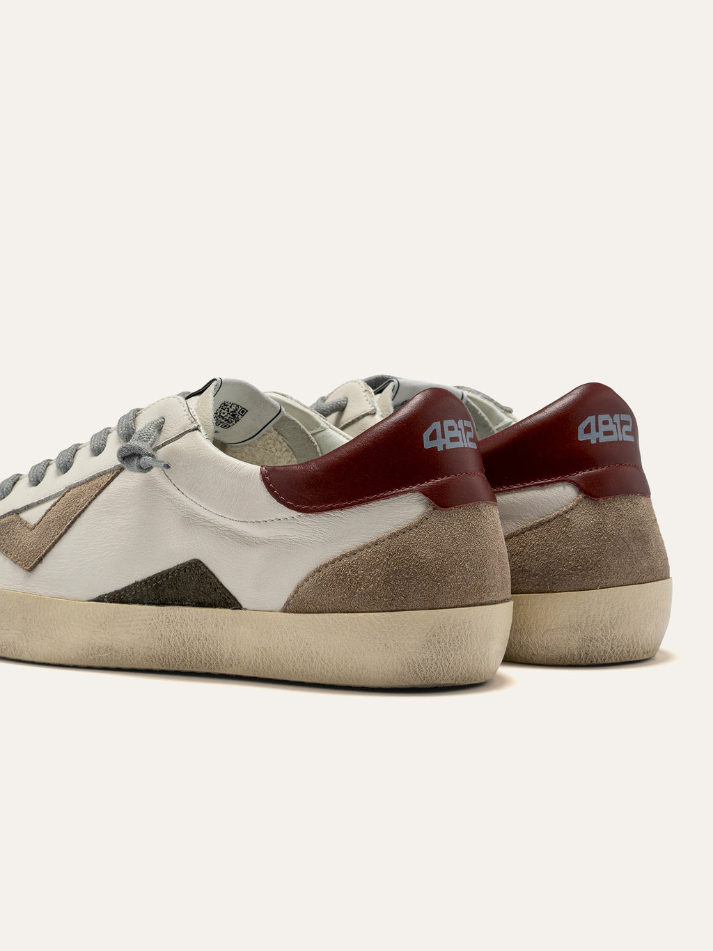 SUPRIME Sneakers in White, Beige and Burgundy Leather