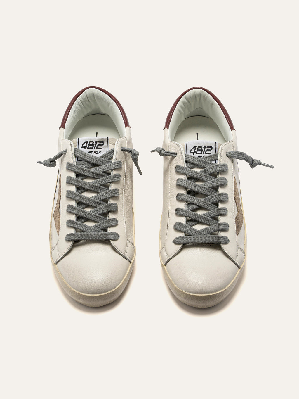 SUPRIME Sneakers in White, Beige and Burgundy Leather