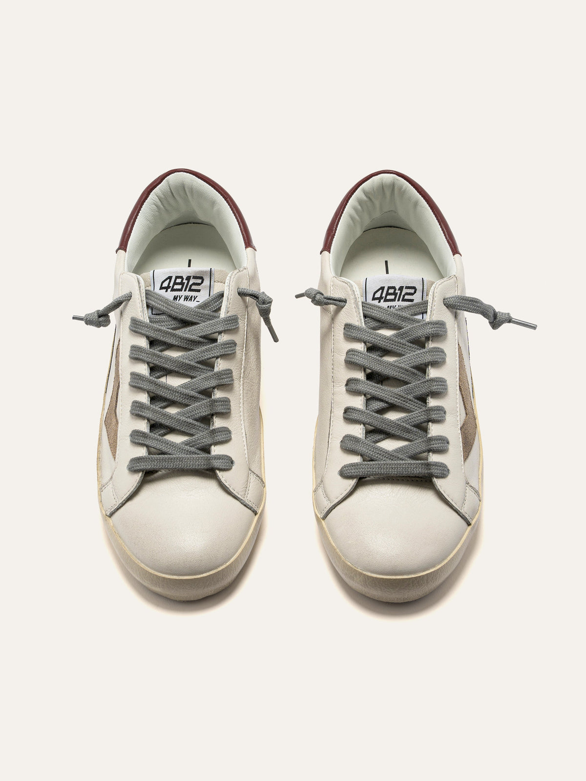 SUPRIME Sneakers in White, Beige and Burgundy Leather