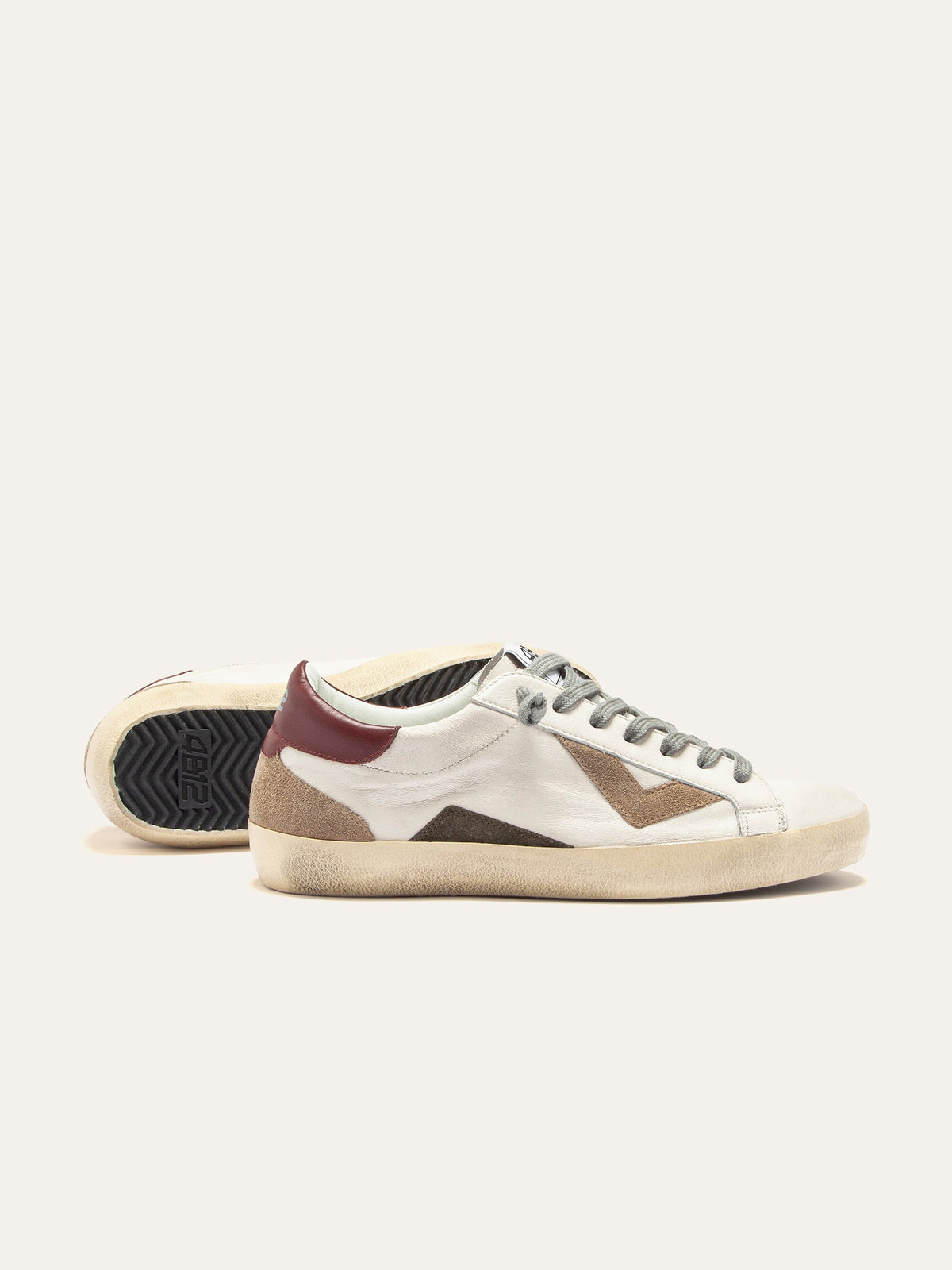 SUPRIME Sneakers in White, Beige and Burgundy Leather