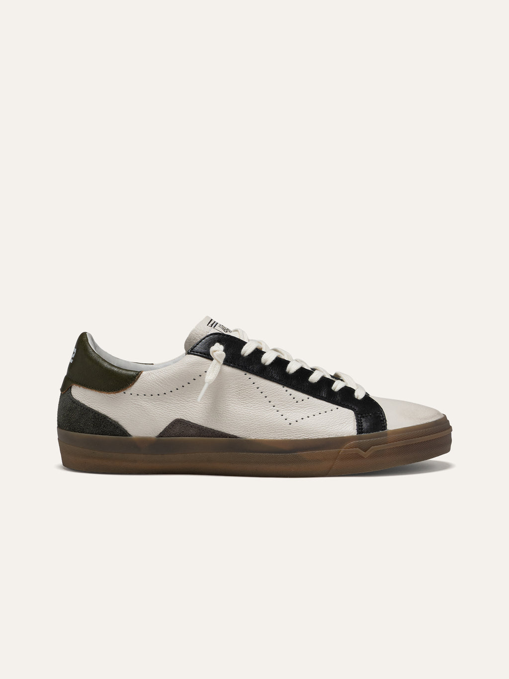 SUPRIME Sneakers in White Leather with Black and Olive Green Details