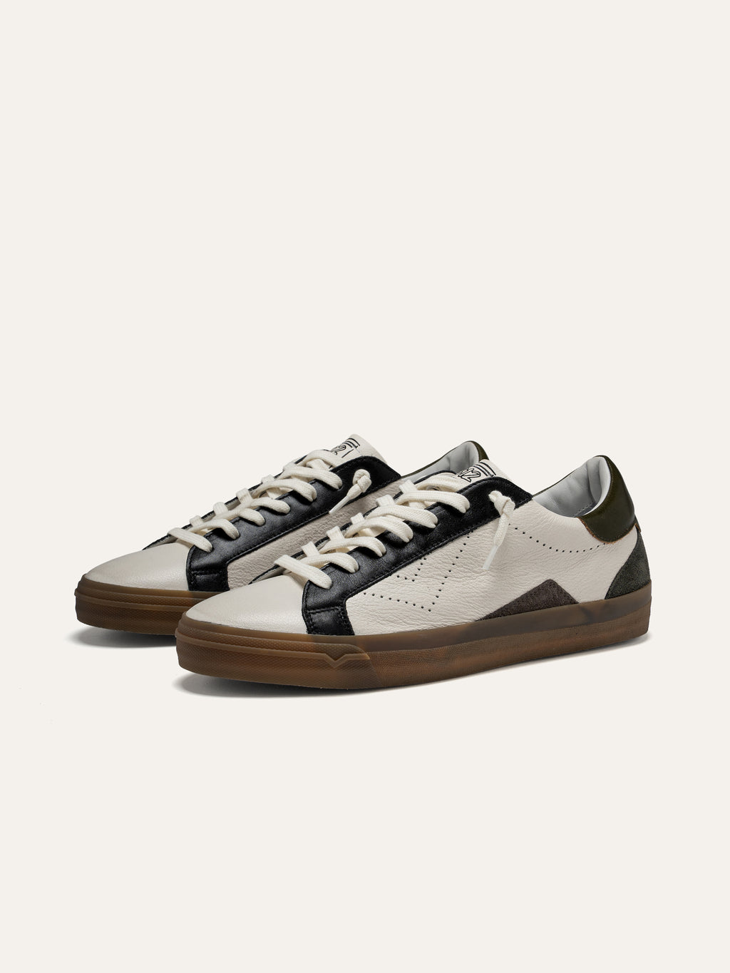 SUPRIME Sneakers in White Leather with Black and Olive Green Details