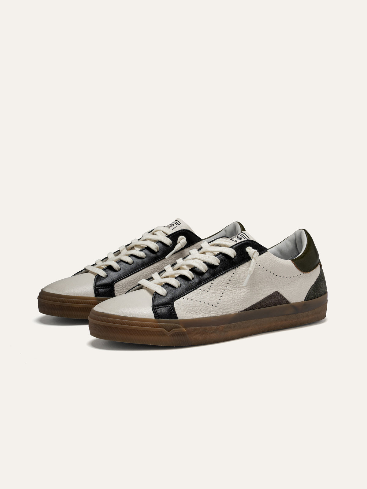 SUPRIME Sneakers in White Leather with Black and Olive Green Details