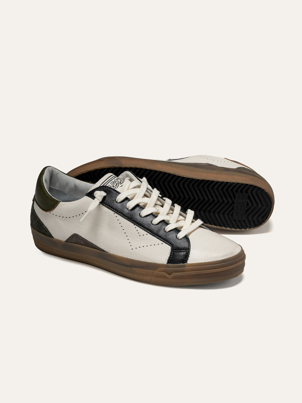 SUPRIME Sneakers in White Leather with Black and Olive Green Details