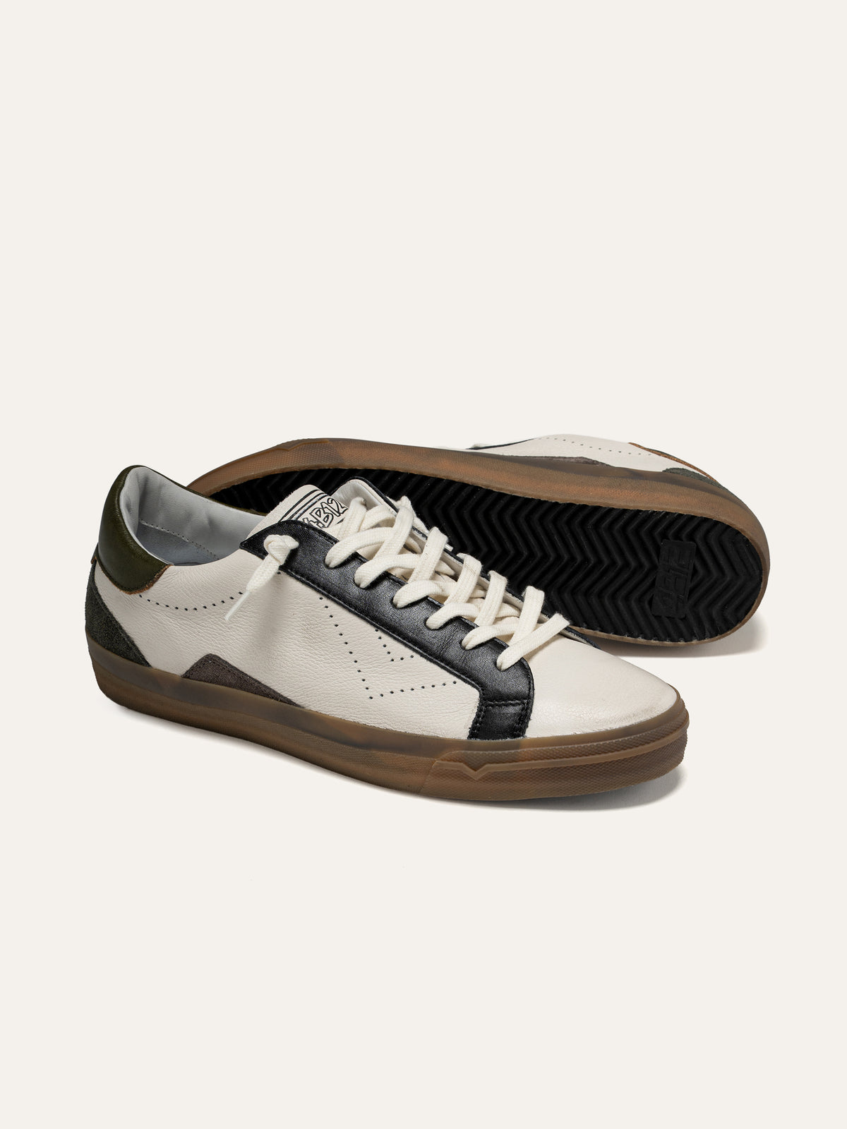 SUPRIME Sneakers in White Leather with Black and Olive Green Details