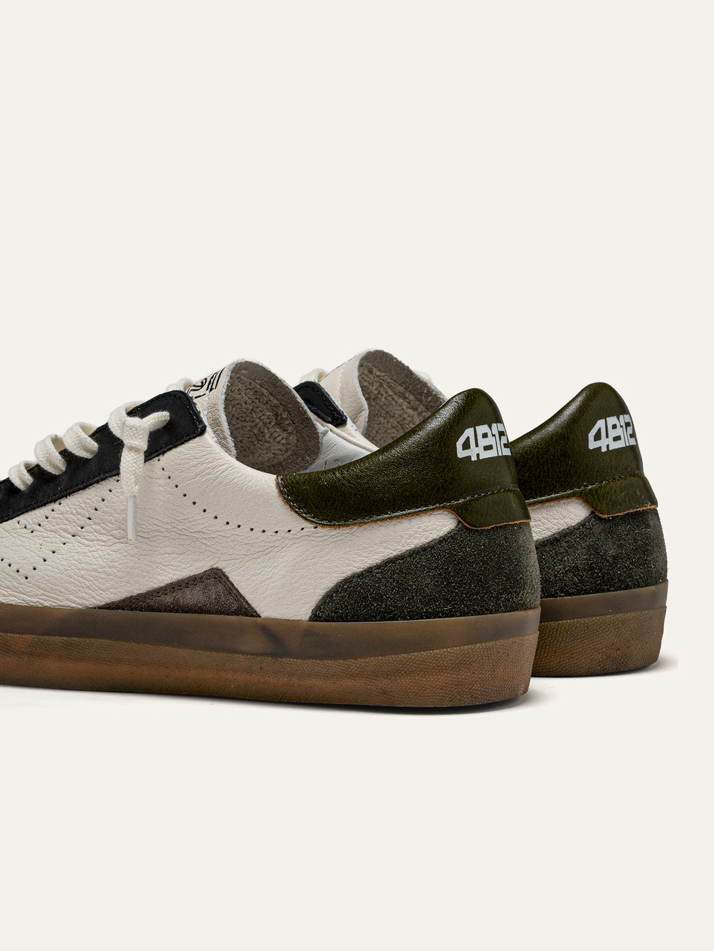 SUPRIME Sneakers in White Leather with Black and Olive Green Details