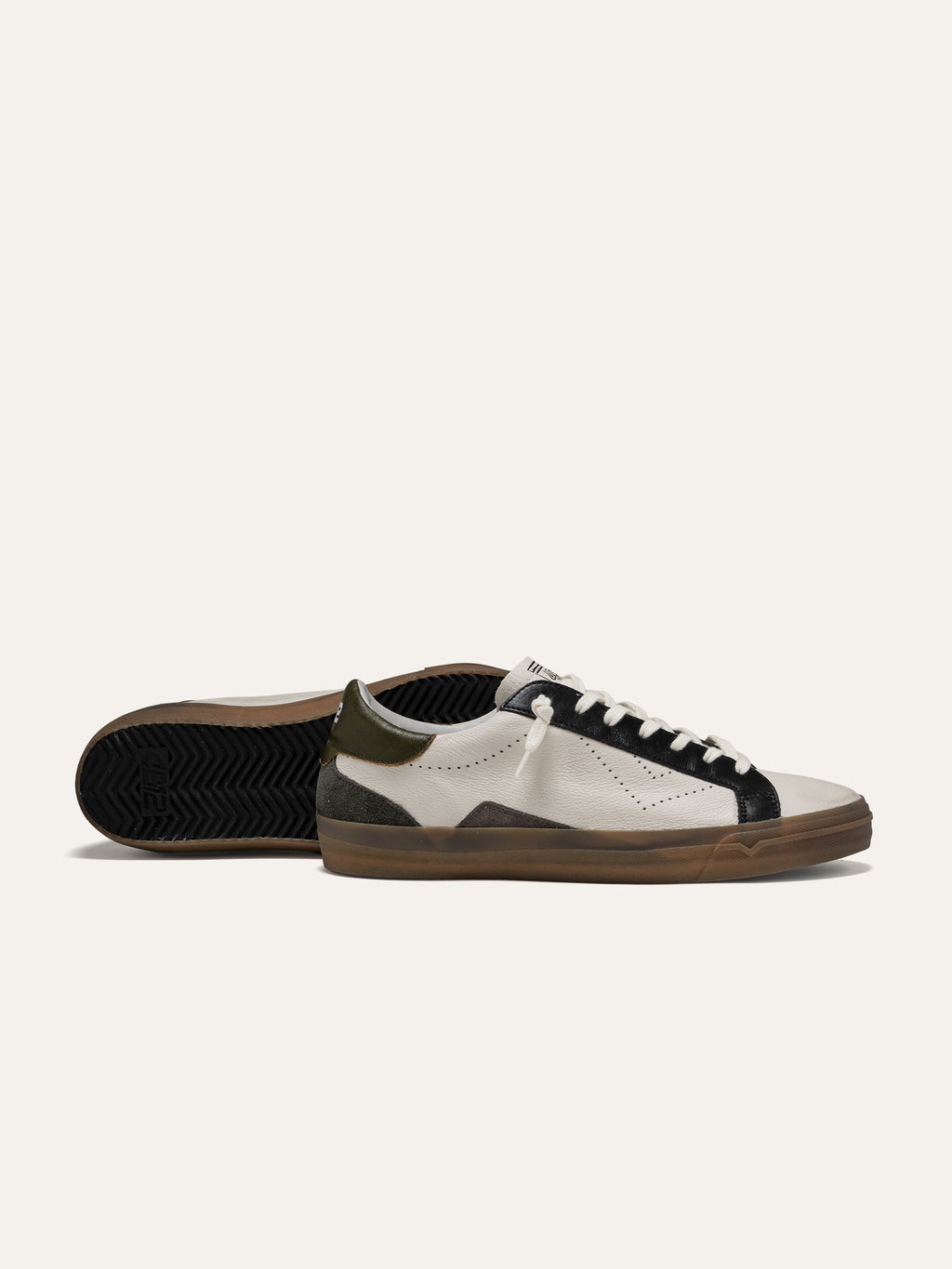 SUPRIME Sneakers in White Leather with Black and Olive Green Details