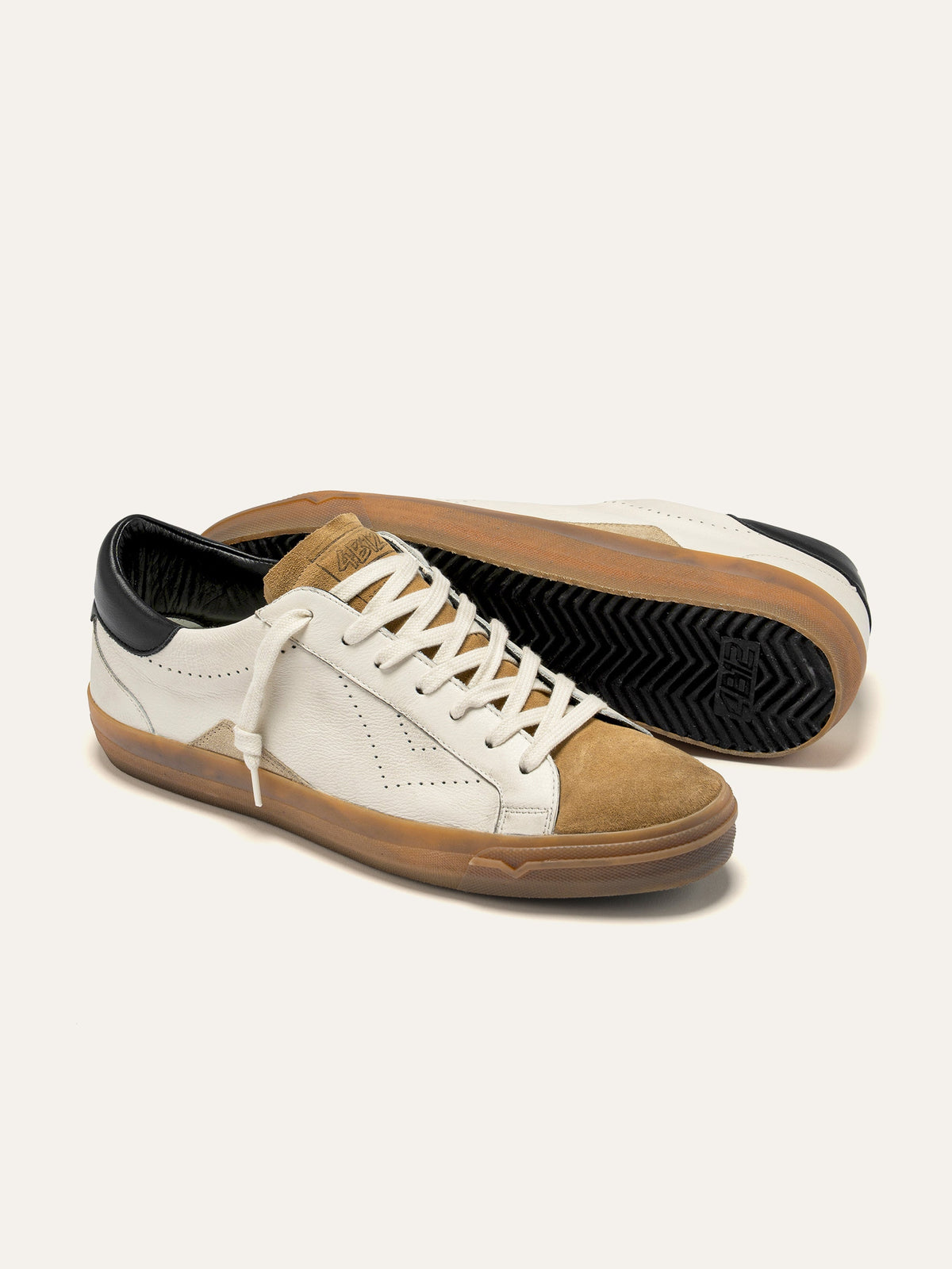SUPRIME Sneakers in White Leather and Camel Suede