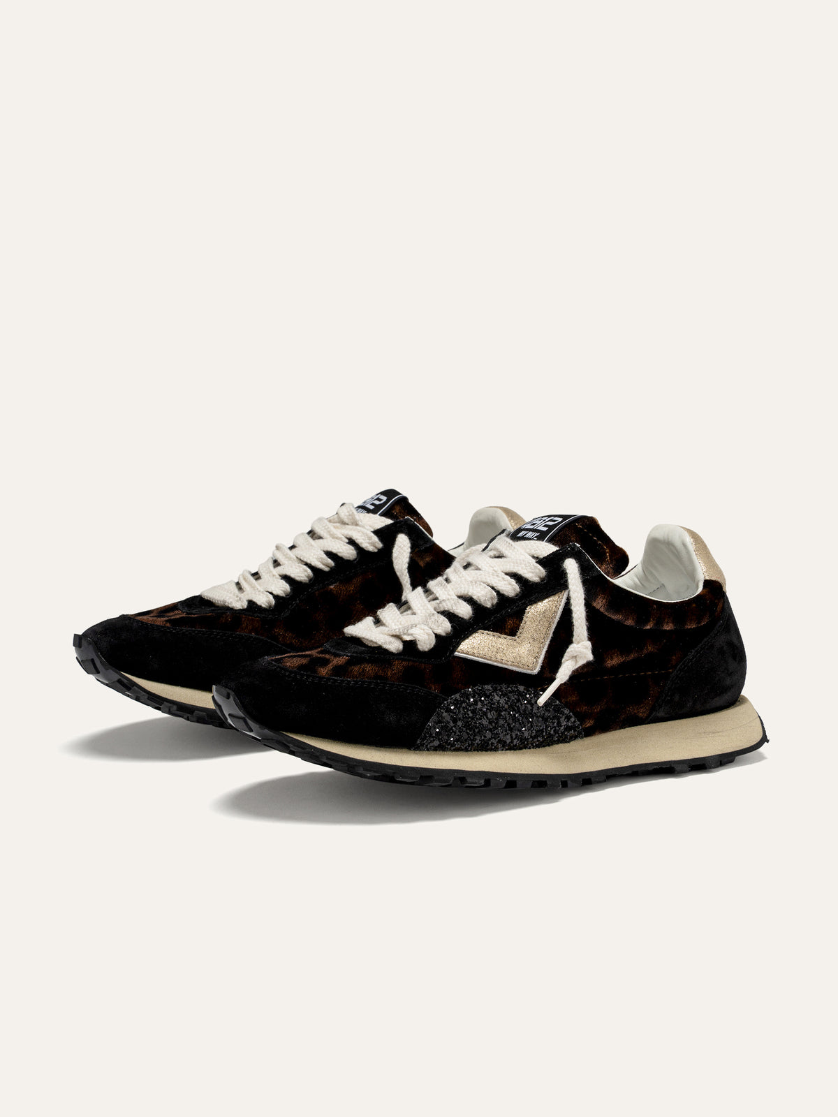 Sneaker VINTAGERUN in Cavallino Leopardato con Glitter Nero e Oro